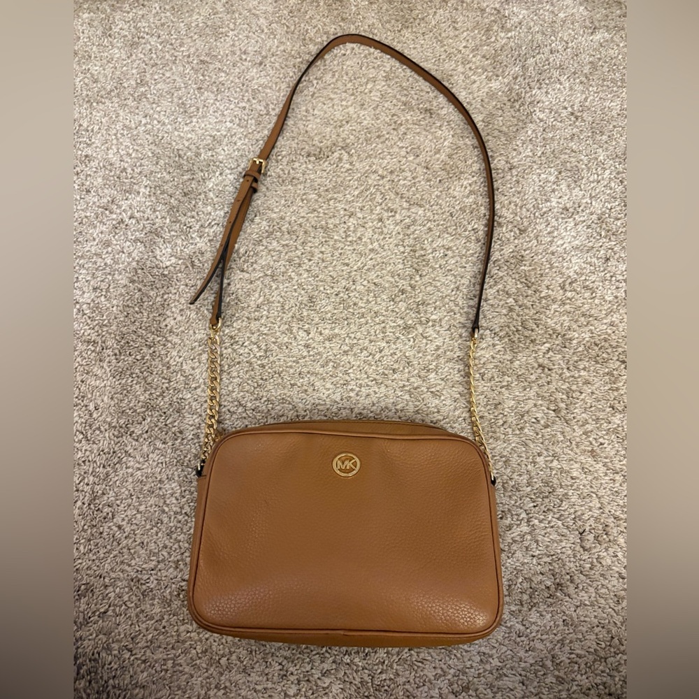 Michael Kors Brown Leather Crossbody Bag with Gold Accents